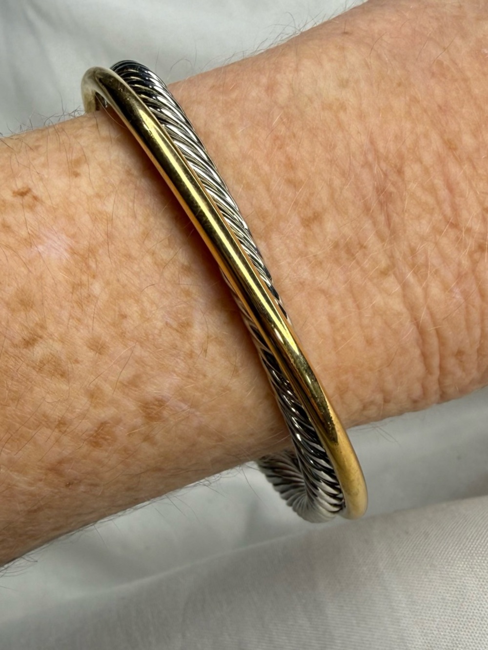 Two toned silver and gold unique braided banded bracelet